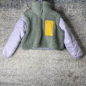 FP Movement Sherpa Fleece Jacket Womens XS‎ Green Half Zip Cropped Colorblock